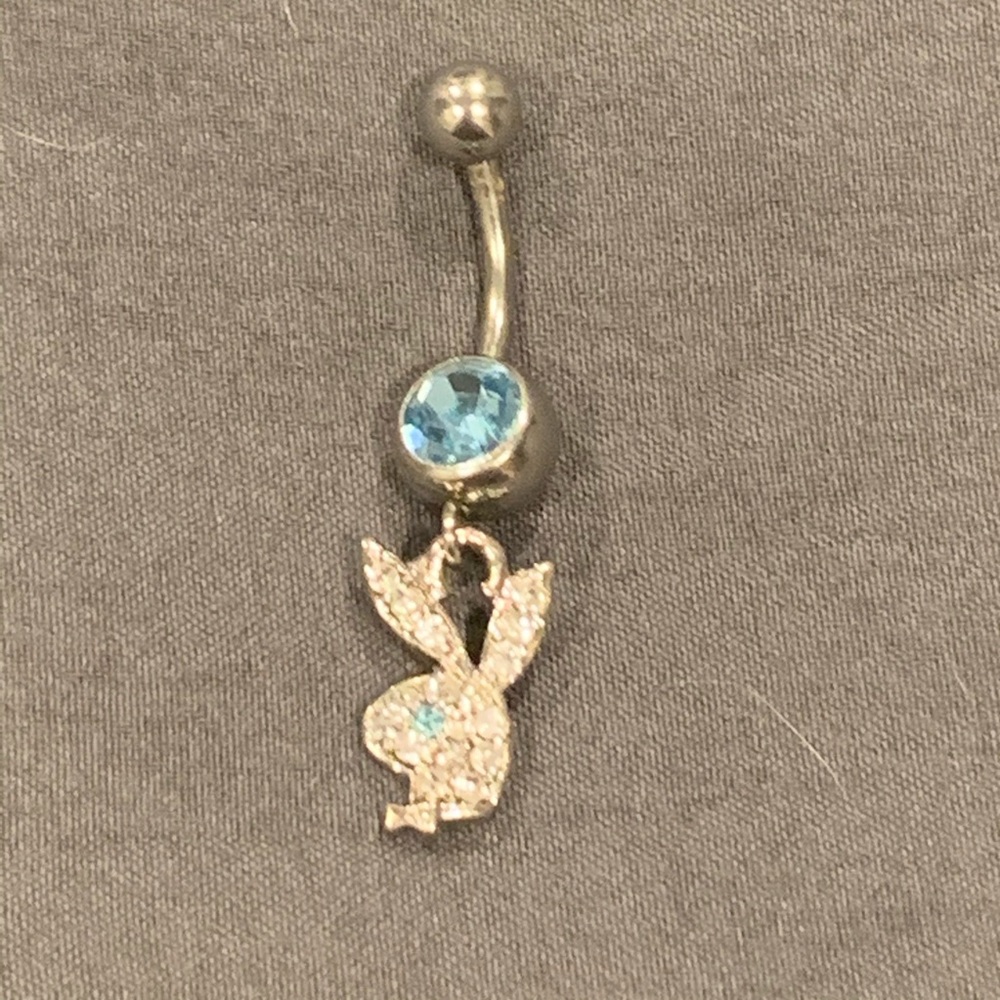 Belly Button Ring - blue playboy rhinestones
